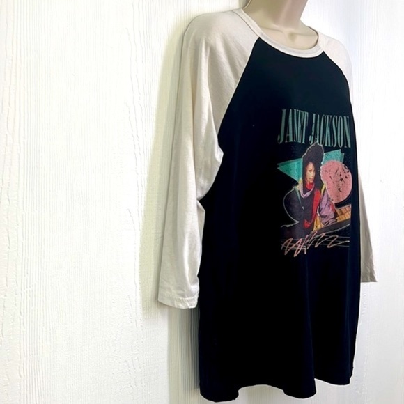 Bella Canvas - Janet Jackson Eighties Graphic Baseball 3/4 Sleeve Tee Size Large - Picture 5 of 11